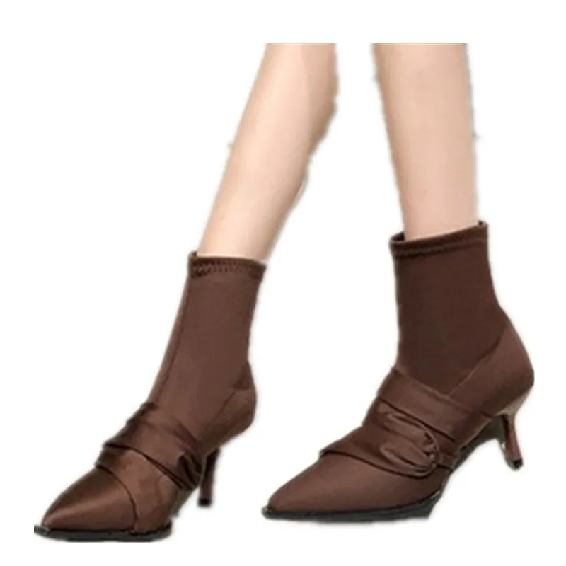 New Brand Women Ankle Boots Fashion Pointed Toe Slip On Ladies Elegant Short Boots Shoes Thin High Heel Dress Pumps Comfort New