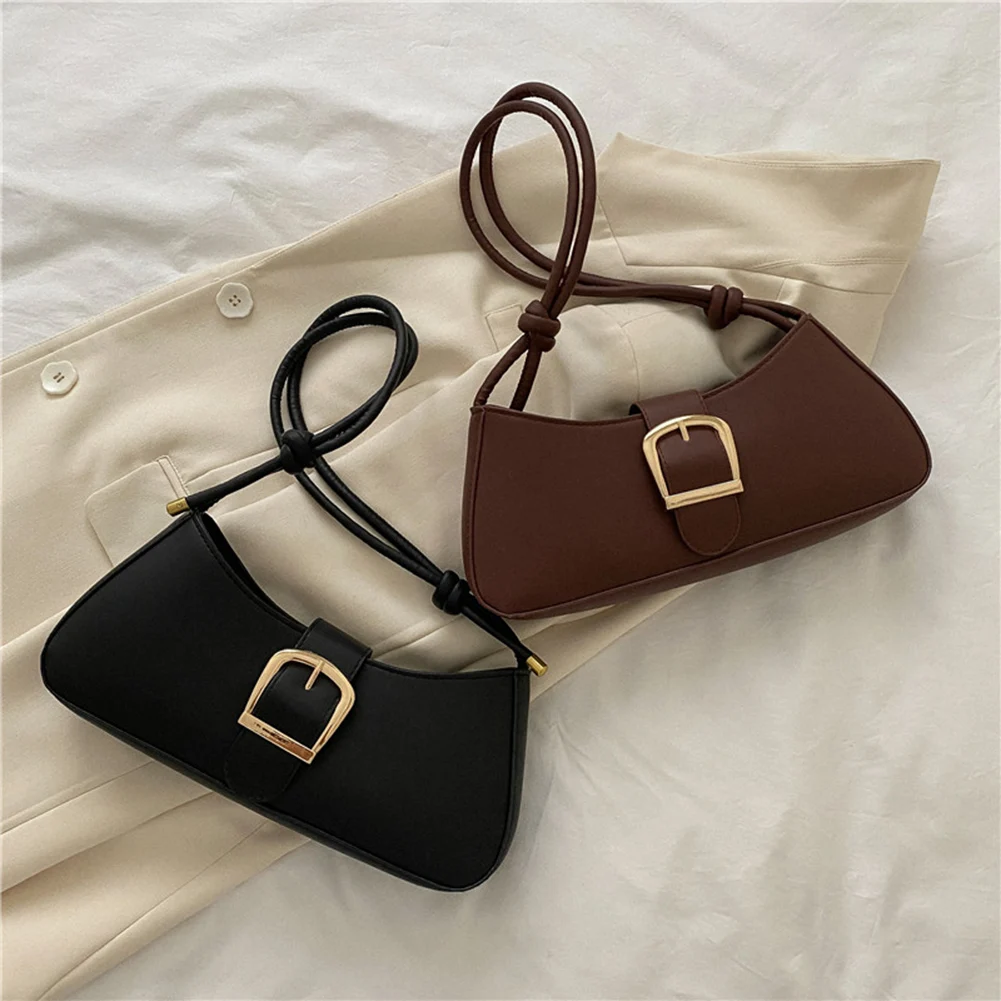 Elegant Solid Color Shoulder Bag, Women's Trendy Zipper Purse, Simple Pu Baguette  Bag
