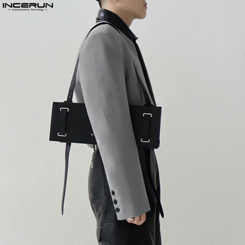 INCERUN 남성 블레이저 솔리드 컬러 오픈 스티치 긴 소매 불규칙한 얇은 정장 남성 2024 streetwear 패션 캐주얼 자르기 코트 S-5XL