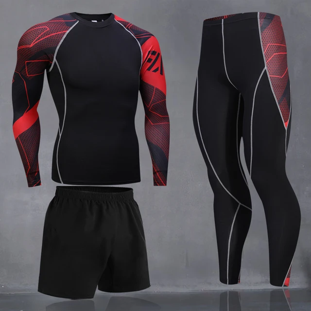 Running Men's Thermal Underwear Underpants Kit Sports Compression Clothing Tracksuit For Men Fitness Slim Joggers Base Layer Set 3Pcs-Set