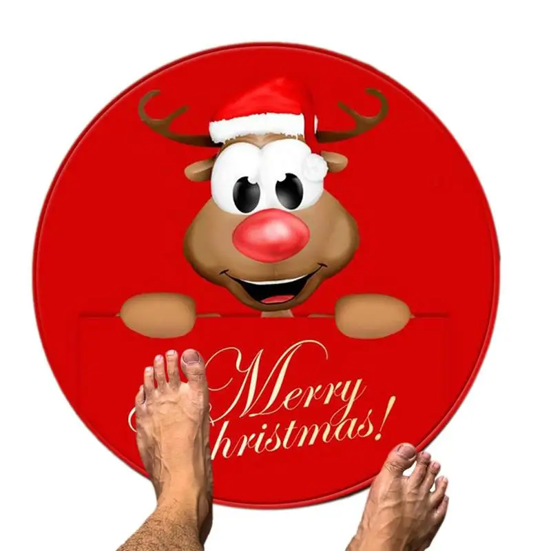 

Рождественские кухонные коврики, зимний приветственный коврик, нескользящий, 15,74 дюймов, Круглый, строительный Рождественский дверной коврик, для улицы и помещений