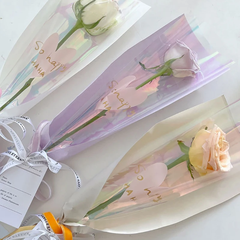 10 Stück einzelne Rosenhüllen Blumenverpackungsbeutel Blumenstrauß Verpackungsbeutel Klare Zellophan-Blumenverpackungen zum Valentinstag – Detail 8