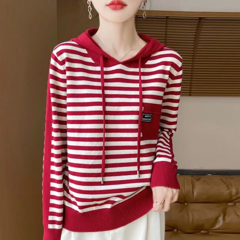 American Hooded Sweatshirt Women's Loose Base 2024 Spring And Autumn New Item Hooded Sweater Casual Jacket Knitted Sweater Top 4