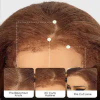 Perruque Lace Frontale 360 Full Lace sans colle en cheveux humains, marron chocolat, avec bords crépus 4C et texture crépue droite, à sangle invisible 5