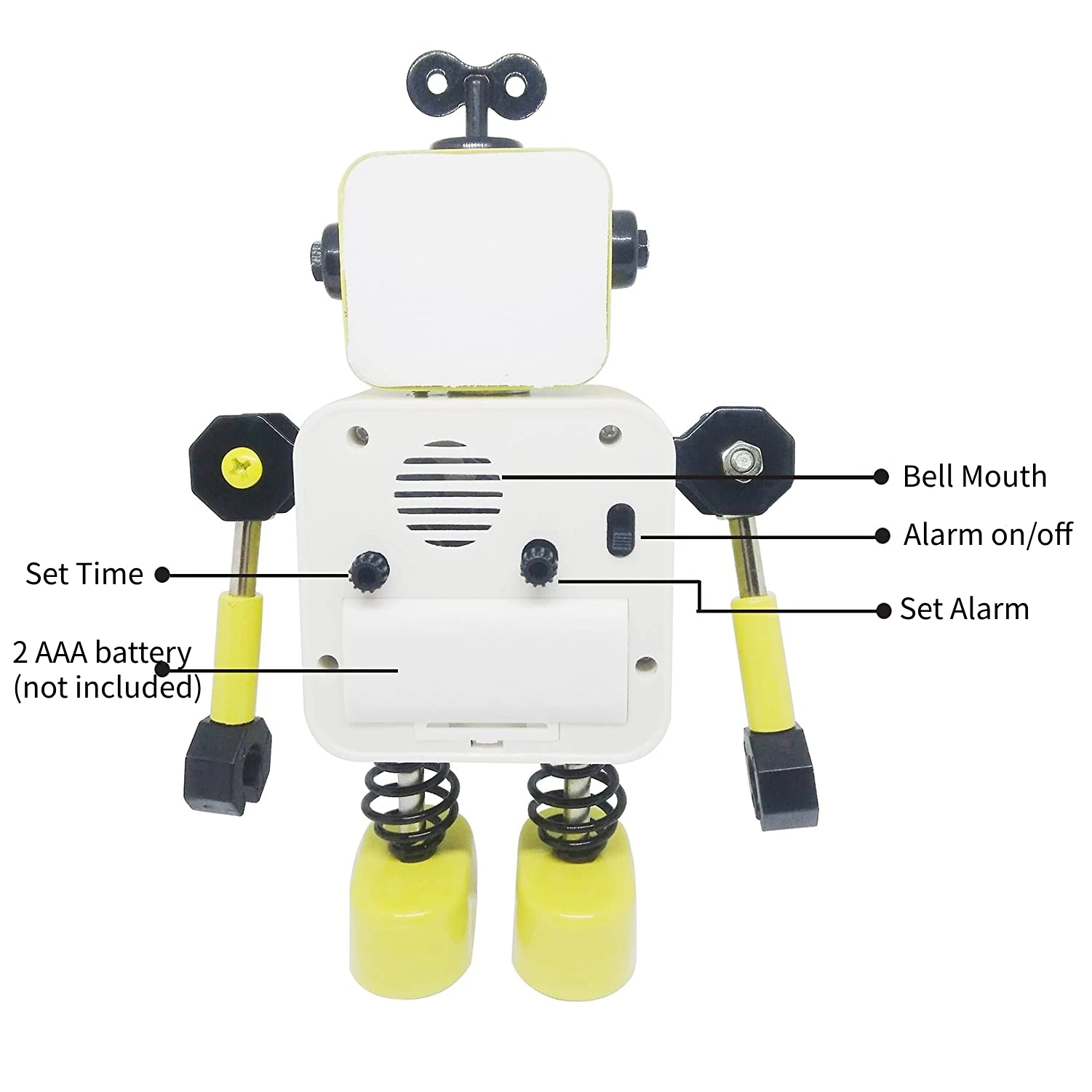 Sveglia robot, sveglia senza ticchettio con luci lampeggianti e braccio rotante, regalo per bambini, decorazione divertente per scrivania - immagine 3