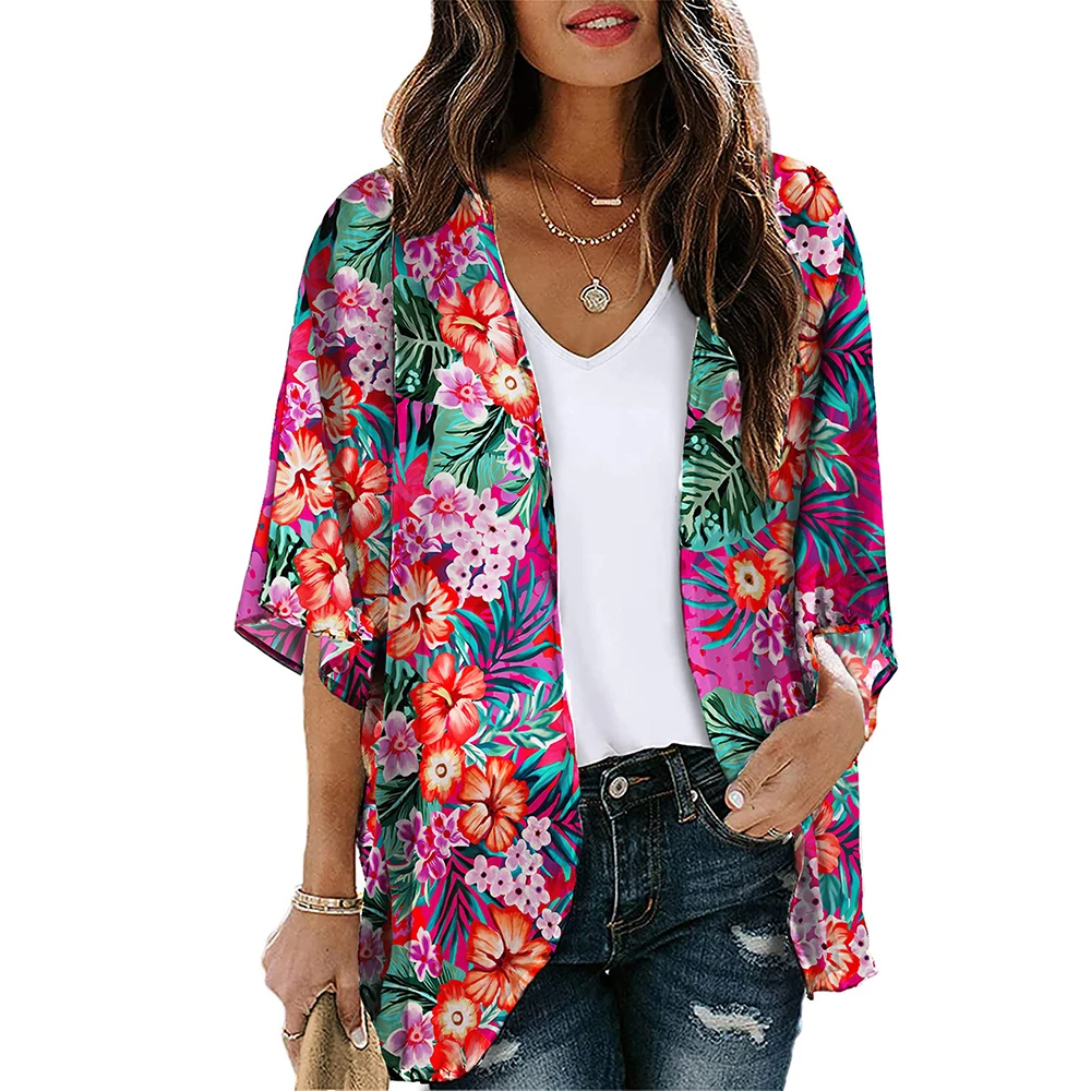 Bohemian Printed Women Summer Beach Wear Bikini Wrap Dress Pareo Tunic Swim Suit Cover Up Long Kimono Cardigan Summer Top
