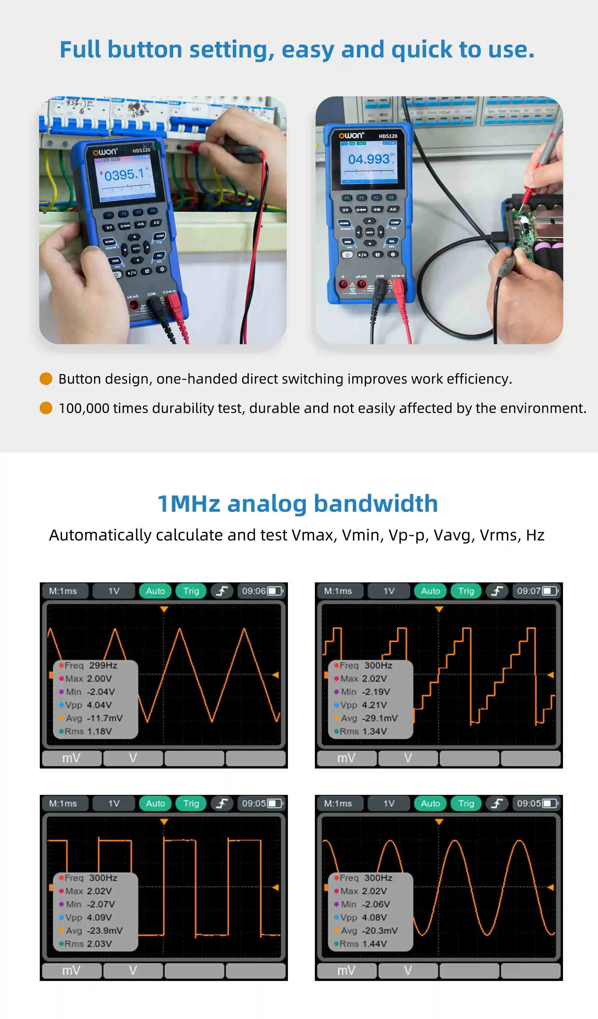 HDS120 Handheld Digital Oscilloscope Multimeter 2-in-1 20000 Count True Root Mea