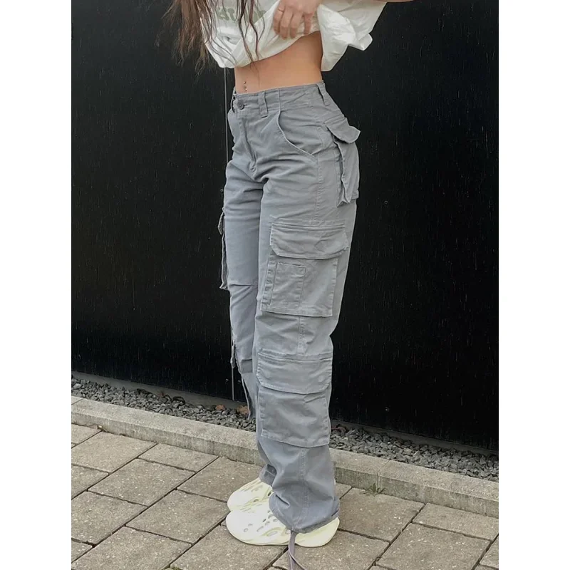Vintage Cargo Pants  Baggy Jeans Women Fashion 90s Streetwear Pockets Wide Leg High Waist Straight Y2k Denim Trousers Overalls