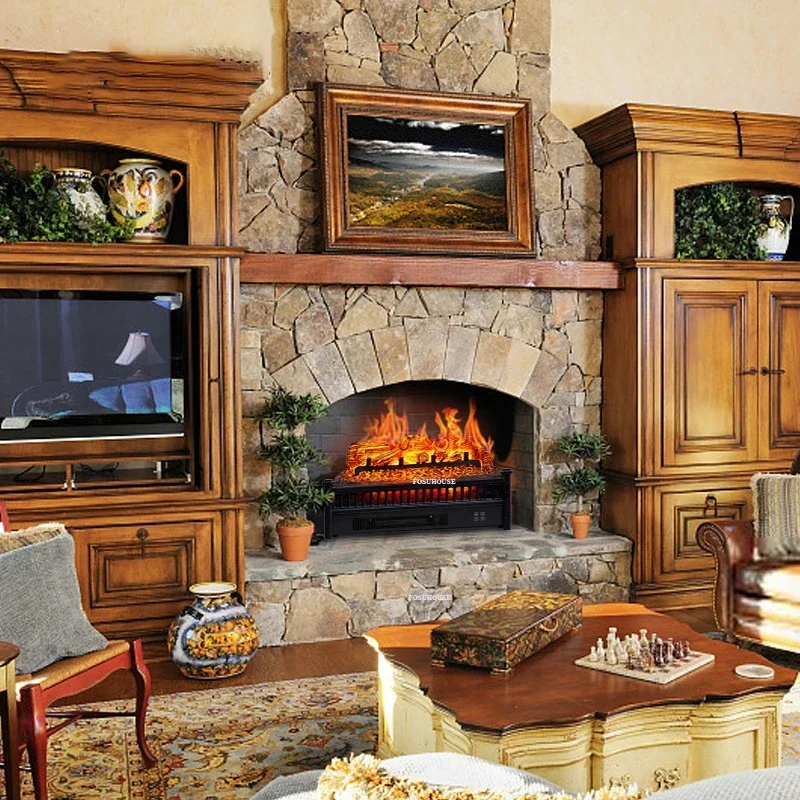 European Fireplaces Decorative Cabinet American Home Decor Simulated Firewood Flame Electronic Fireplace Charcoal Brazier Heater