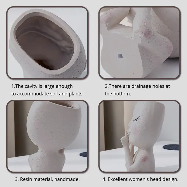 Egyedi Arc Ültetvényes Edény Beltéri Kültéri Növények Számára Vízelvezető Lyukkal Aranyos Hölgy Face Plans Zárt Szem - Image 4