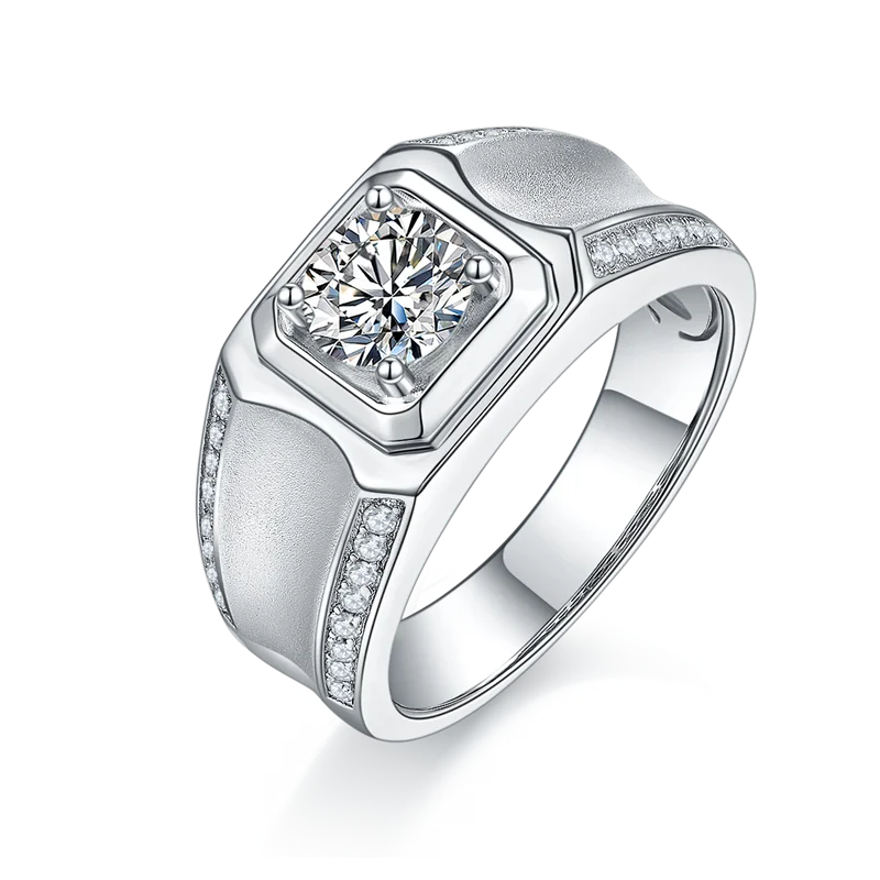 

Мужское обручальное кольцо из серебра 925 пробы, с муассанитом