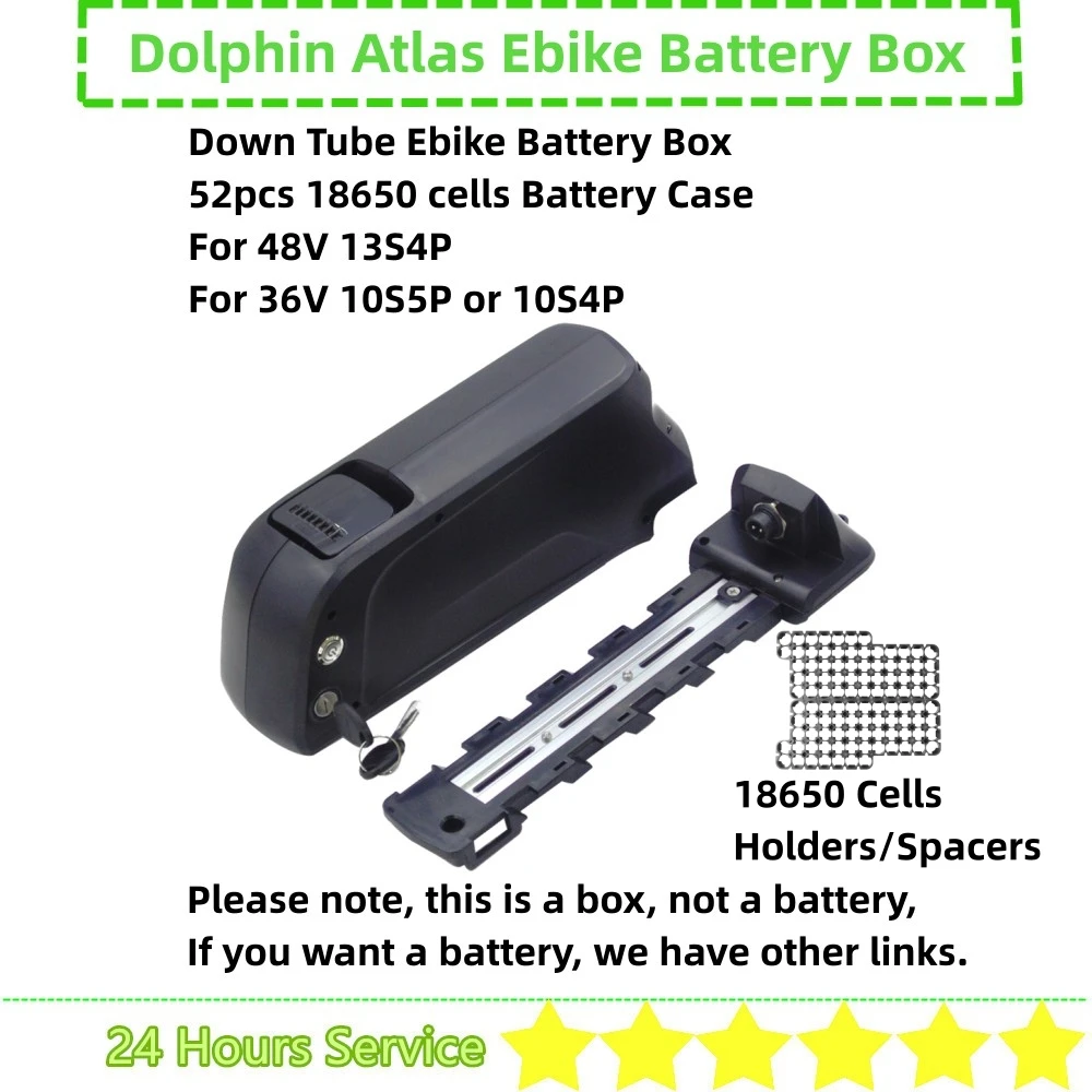 18650 Cells Dolphin Ebike Battery Box 36V 48V 52V Down Tube Atlas Battery Box Electric Bike Solution 52 50 40 pcs electric bike battery case