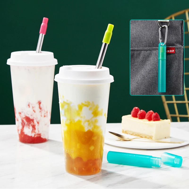 Portable Telescopic Stainless Steel Reusable Straw Set with Case and Cleaning Brush