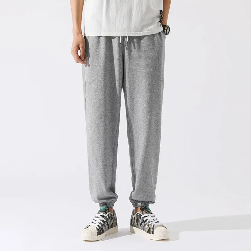 Summer New Thin Fashion Korean Casual Sports Pants Men Solid Elastic Waist Drawstring Patchwork Pocket Loose Straight Trousers