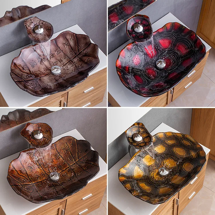 

Boweiya Bathroom Factory Wholesale Septaria Abstract Art Style Tempered Glass Wash Basin Bathroom Table Basin