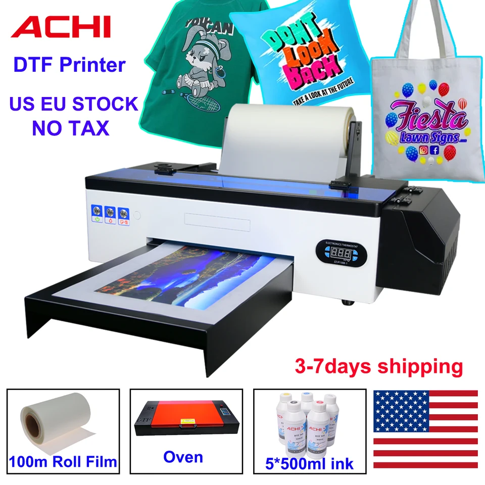 ACHI DTF 전송 프린터, A3 DTF 프린터, 티셔츠 인쇄기, 의류, 후드, 청바지, 섬유, EU, 미국 주식