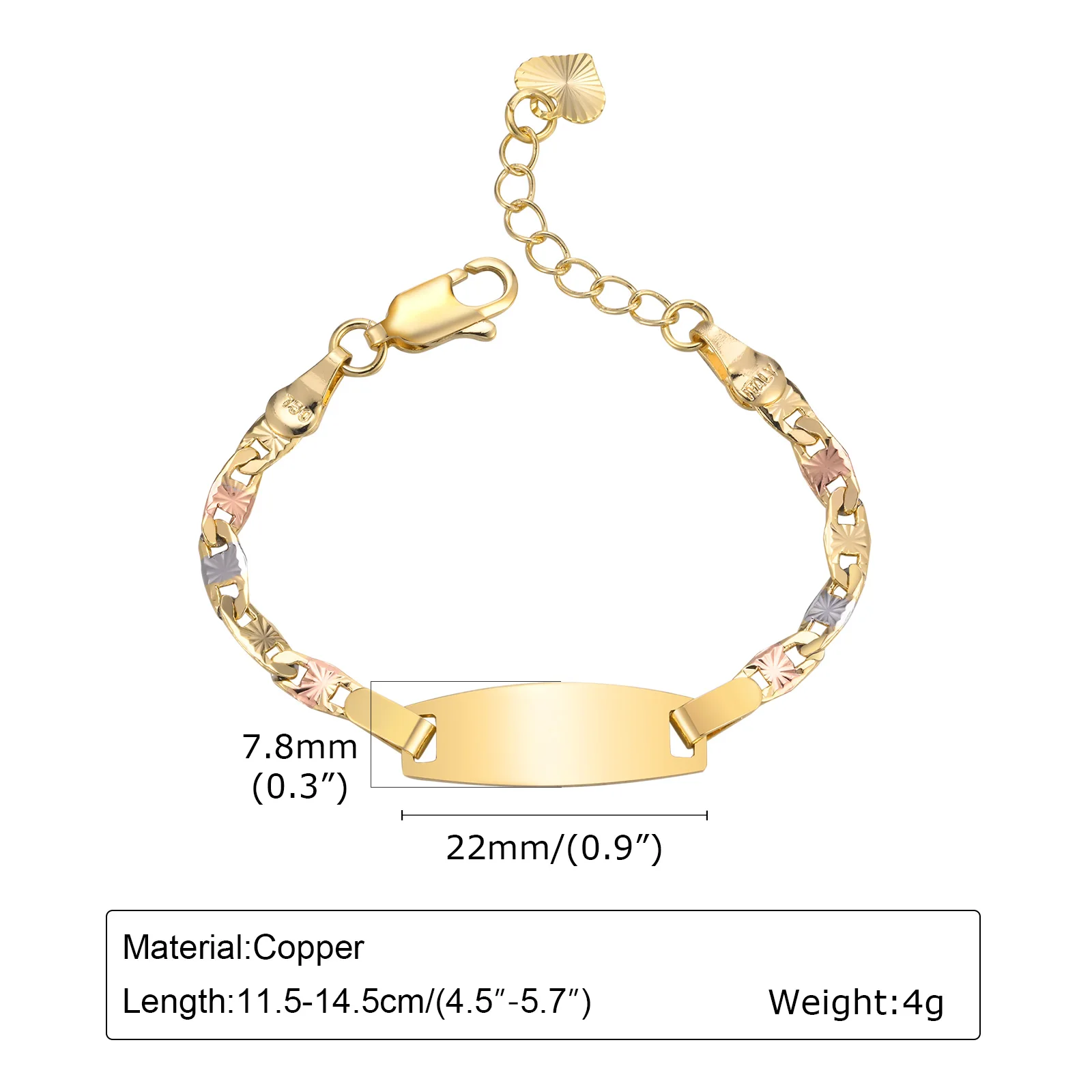 Braccialetto tricolore di alta qualità per ragazze e ragazzi, con personalizzazione del nome, materiale in rame, cartoncino piegato, braccialetto personalizzato alla moda_voghion.com