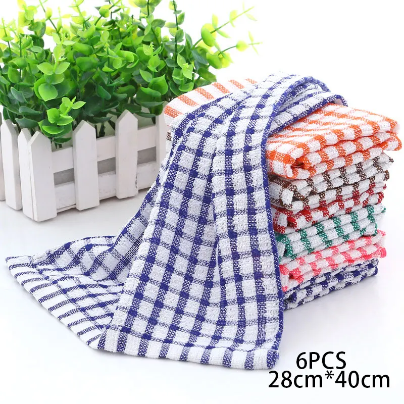 Tea Towel 6PCS 28*40cm Cotton Kitchen Towel Absorbent Clean Dish Towels Kichen Cleaning Supplies