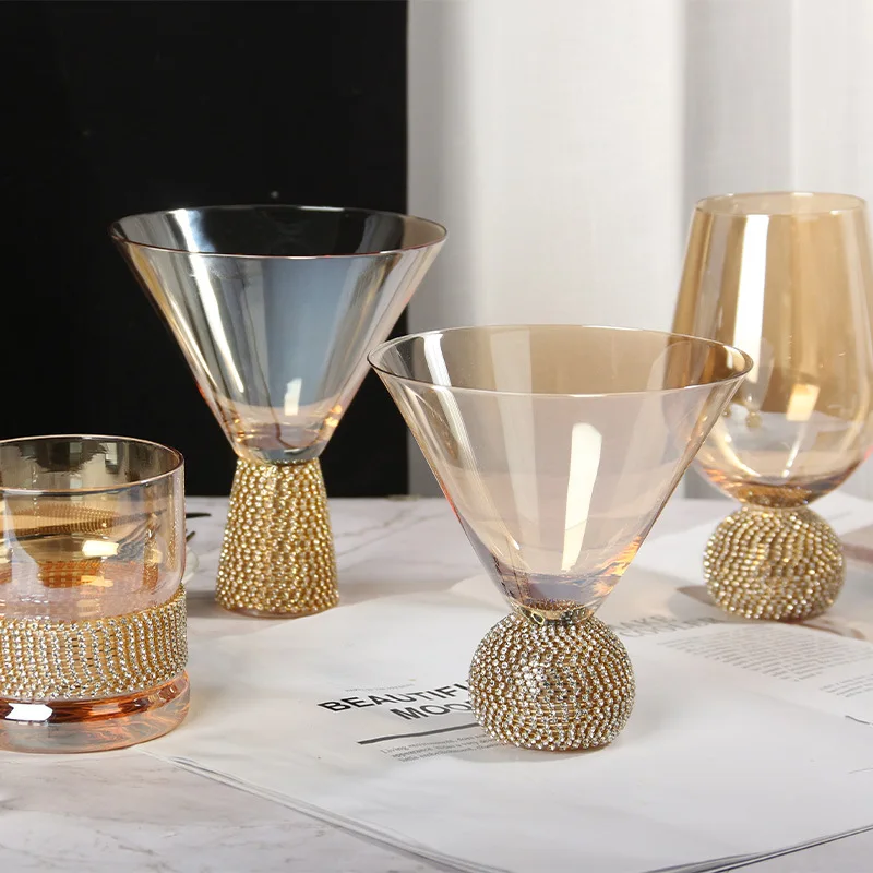 

Ins style diamond glass wrapped diamond crystal glass salad cup Champagne Cup ice cream cup diamond set spirits cup