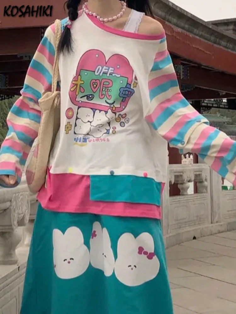 

Женские футболки Kawaii мультяшный принт Harajuku модная Радужная полосатая футболка летние топы женские милые повседневные футболки