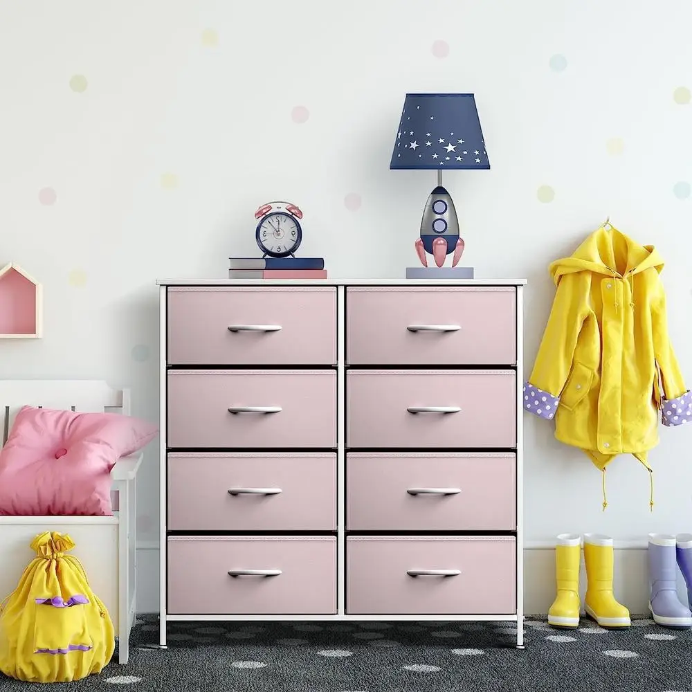 Dresser with 8 Fabric Bin Drawers Kids Bedroom Storage Chest Multipurpose Lightweight Easy Assembly Playroom Organizer 6
