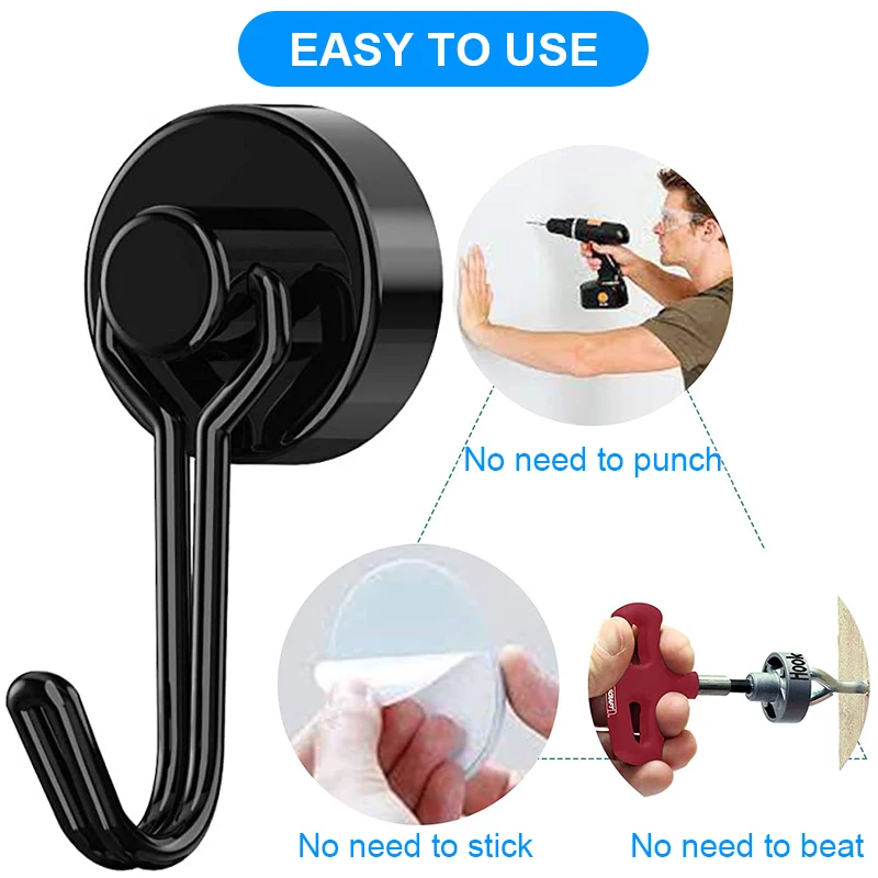 Description Picture 4 of item4/8/10Pcs Heavy Duty Magnetic Hooks Strong Neodymium Magnet Hook Black Silver Swivel Hook Kitchen Refrigerator Hanging Tools
