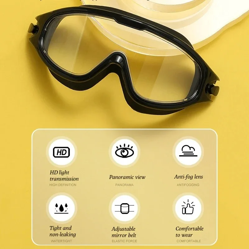 Swimming Goggles Swimming Goggles Silicone Swim Glasses Big Frame with Earplugs Men Women Professional HD Anti-fog