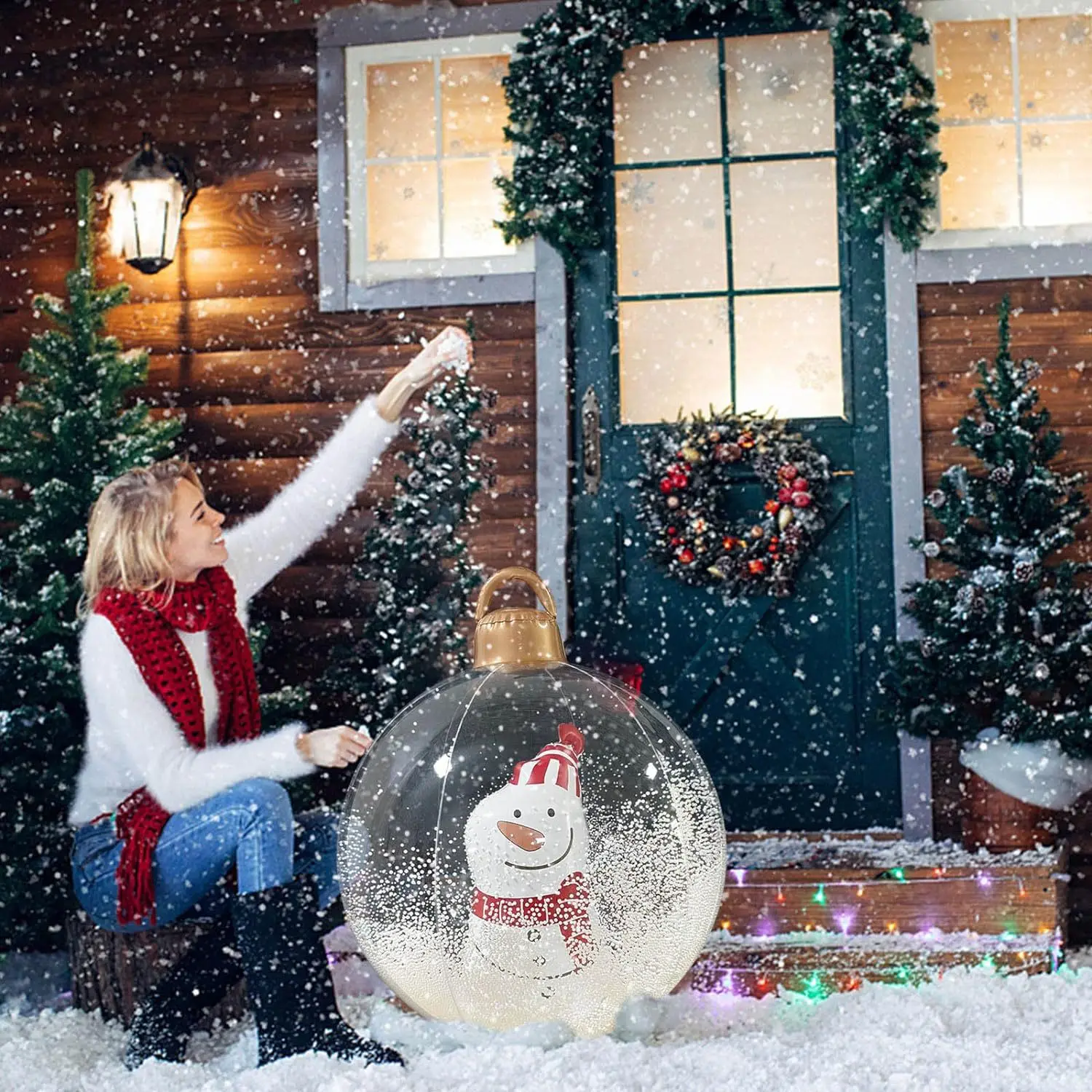 PVC Inflatable LED Christmas Decorative Ball 60cm for Courtyard Outdoor Atmosphere Decoration