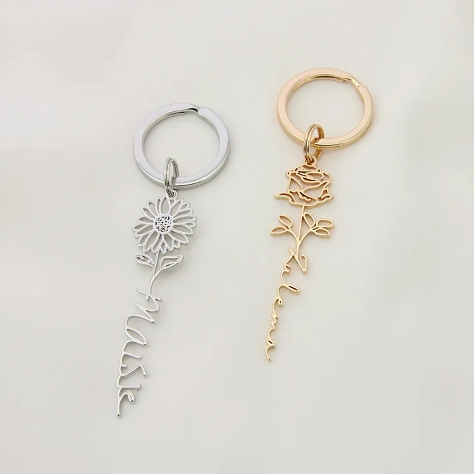 Portachiavi Personalizzato In Acciaio Inox Con Ciondolo A Busta Rosa E Fiore – Regalo Per Migliore Amica, Fidanzata, Mamma, Compleanno, San Valentino, Argento - 4