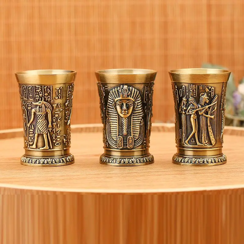 30ML Vintage Metal Egyptian Wine Glass Pharaoh Tut Engraving Goblet