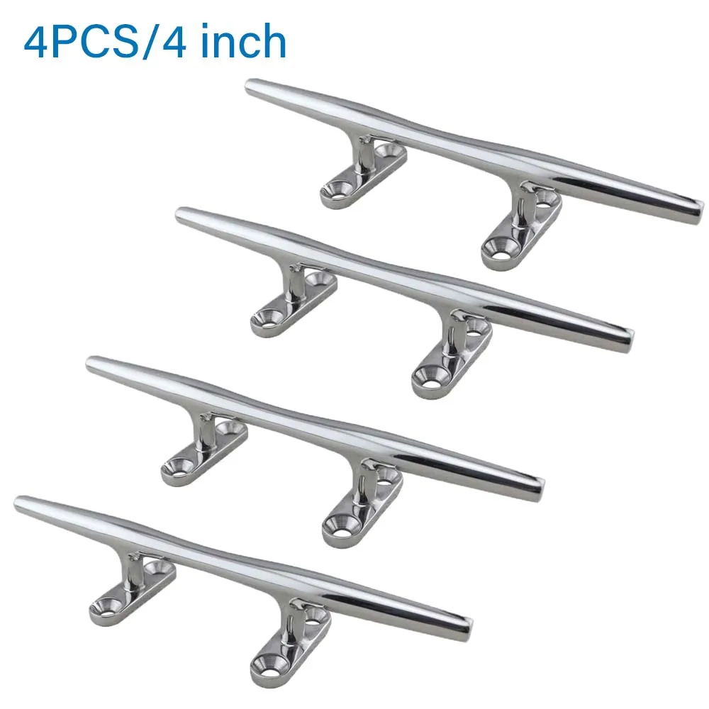 

Andymarine 4 Pcs Set 4 inch Boats Hollow Cleat Polished Hardware Marine Stainless Steel Flat Deck Mooring Auto Yacht Accessories