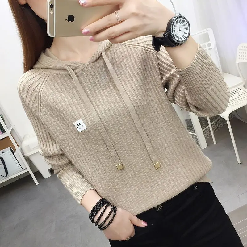 

Лидер продаж 2022, новый стиль, Осенний женский свитер с капюшоном, Свободный вязаный однотонный пуловер с длинным рукавом, женский свитер для офиса, зима H20