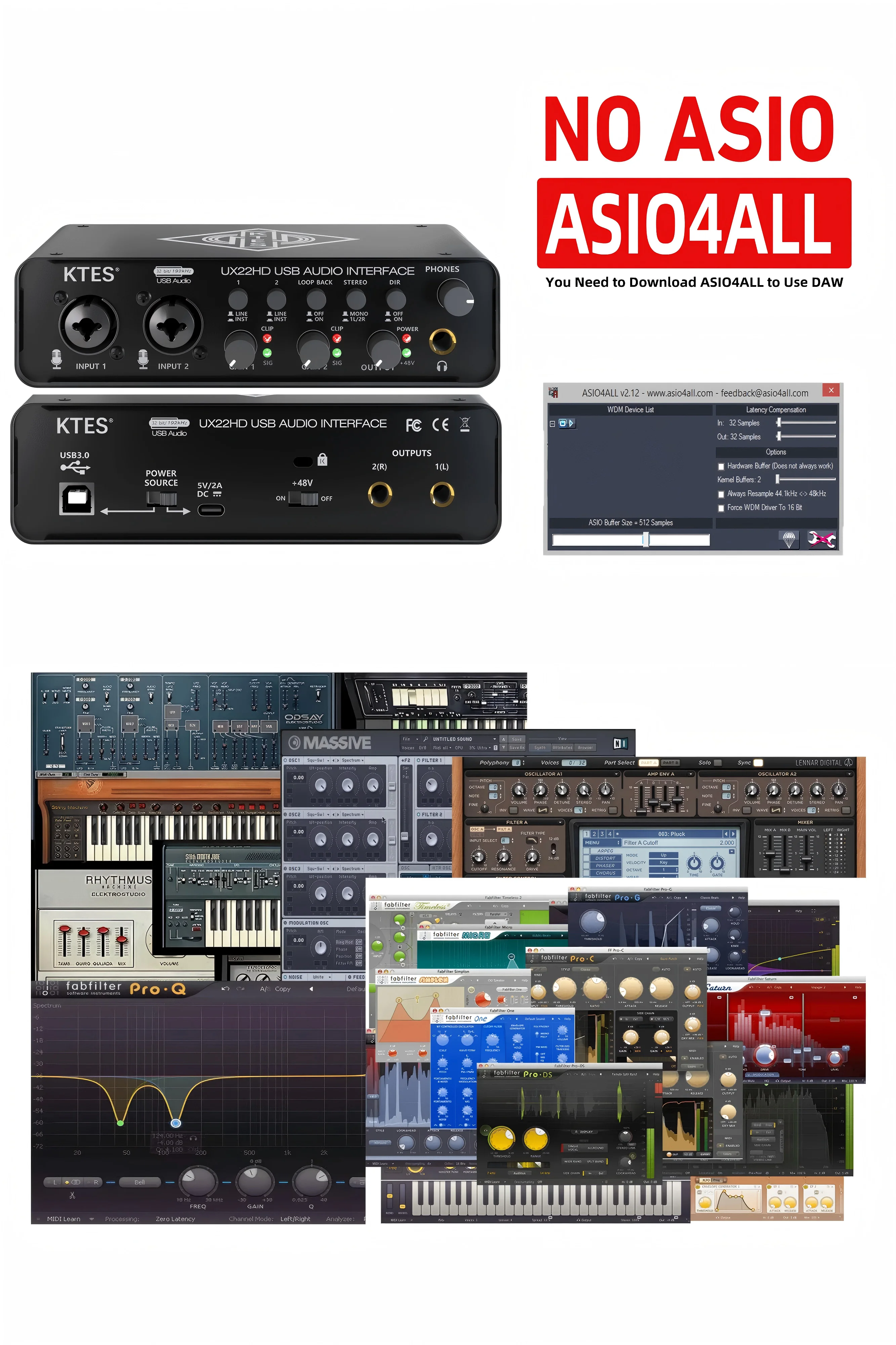 UX22 Audio Interface 192kHz 32-Bit USB Sound Card for Studio Recording Live Streaming Podcast DAW Music Production & YouTube