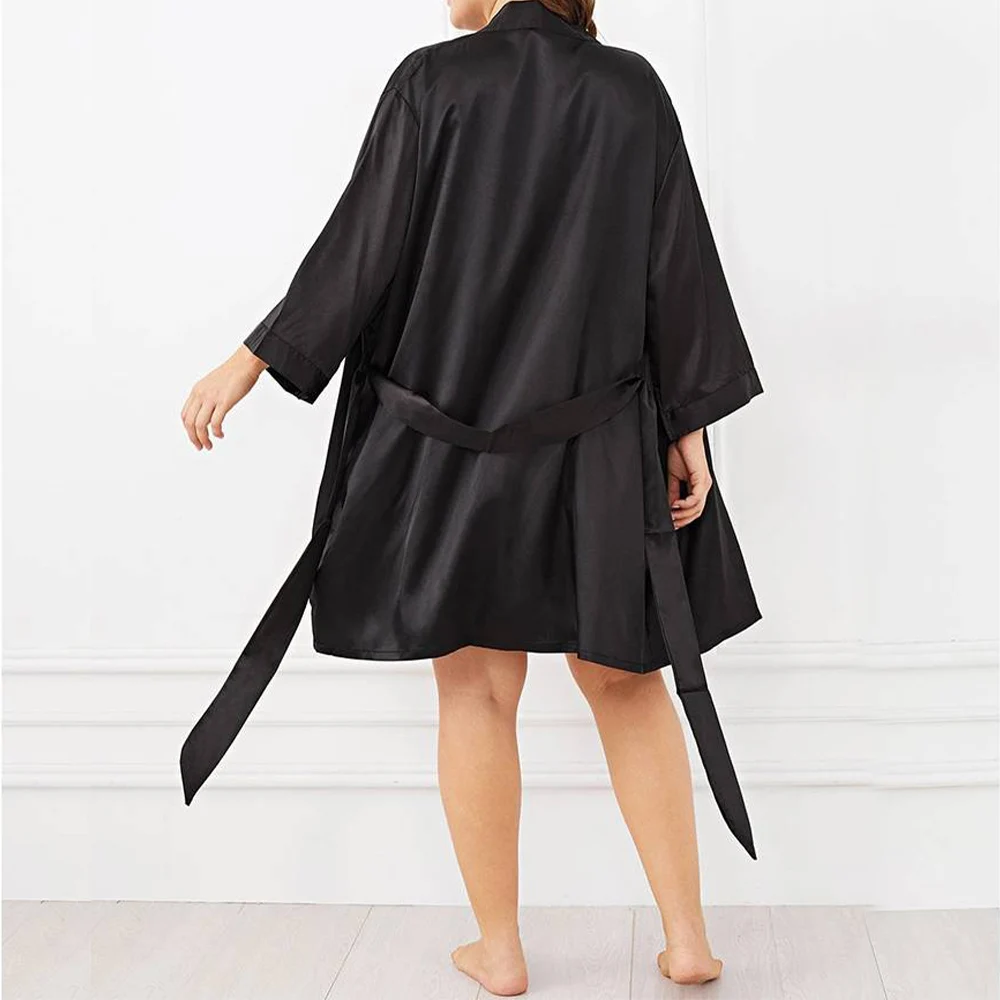 Women Robes Solid Sleepwear Hot Sexy Bathrobe Plus Size Robe Dress Long Sleeve Nightdress Smooth Soft Comfortable Nightwear