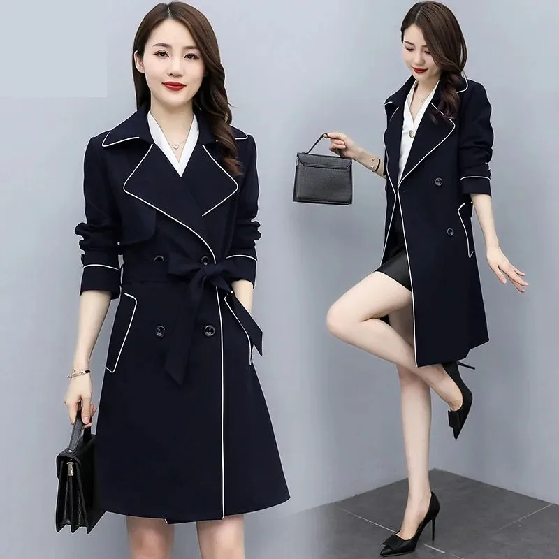 

Women Casual Long Trench Coat With Sashes Double Breasted Women's Windbreaker 2022 New Chic Office Coat Ladies Outerwear 4XL