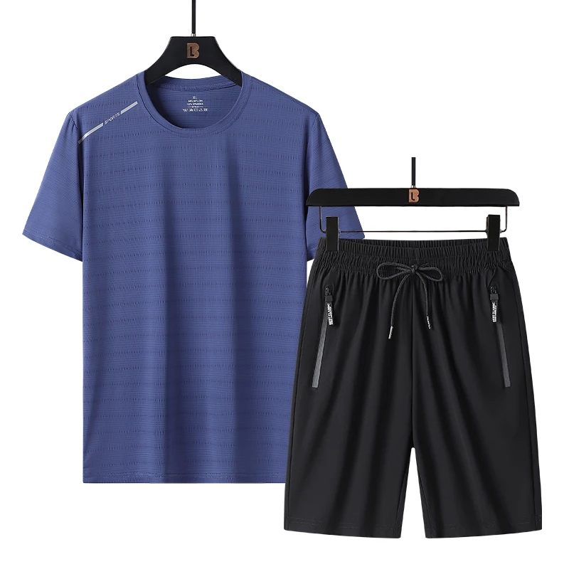 Nuova Tuta Da Uomo Casual Tuta Estiva In Seta Di Ghiaccio 2 Pezzi-Set Con Manica Corta E T-Shirt Youtube Premium L-5Xl