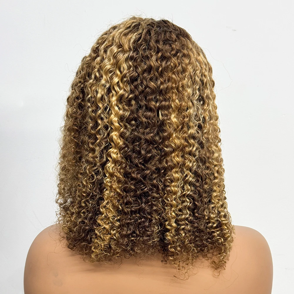 Short Bob Human Hair Wigs Jerry Curly 13x4 Lace Frontal Wig Human Hair Highlight Ombre 200% Density Curly Hair Wigs For Women