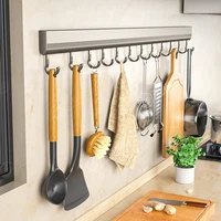 Aluminum Alloy Hooks Rack Wall Mounted Drill-free Kitchen Utensils Storage Row Hook Holder Bathroom Robe Towel Coat Hangers 1