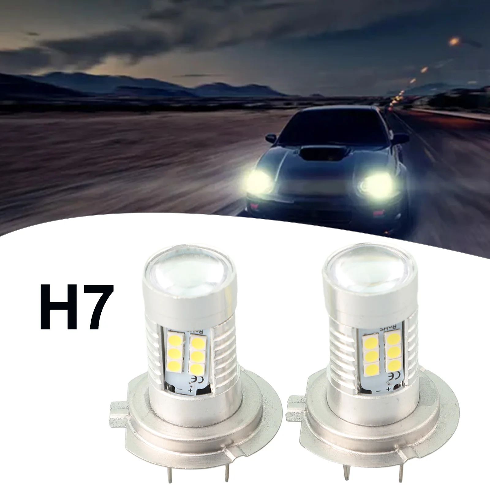 

None Headlight Bulb Kit H7 LED Bulbs Kit Auto 12V Voltage 2 Pieces 8.5*4.0 Cm H7 Super Bright 6000K White Durable