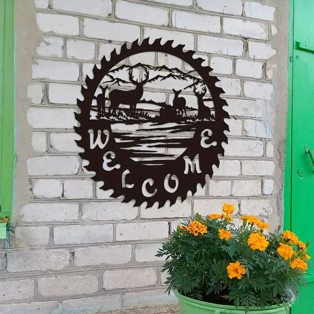 

HELLOYOUNG 12x12in Deer Welcome Metal Wall Hanging Sign Durable Outdoor Home Decor Garden Office Bedroom Yard Decor Livingroom B