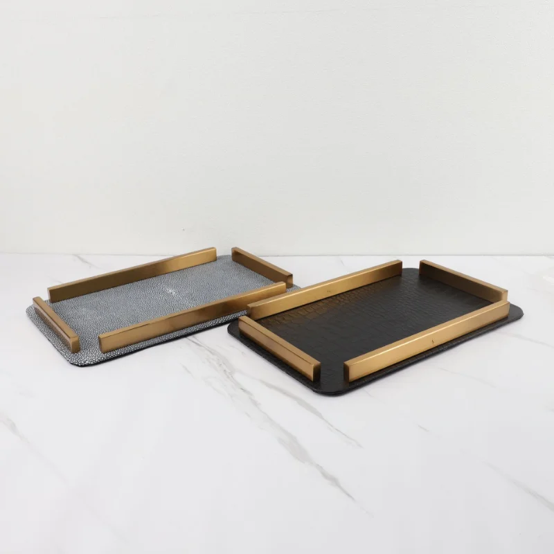 Leather Storage Disc Metal Decorative Tray Entrance Bedroom Decoration Home Living Room Organizer Desktop Storage Tray Ornaments 4