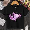 Cute Axolotl Drink Boba Tea Funny Kids T Shirt Girls Summer Tops Boys Clothes Cartoon Kawaii Tops Children Short Sleeve T-shirt 4