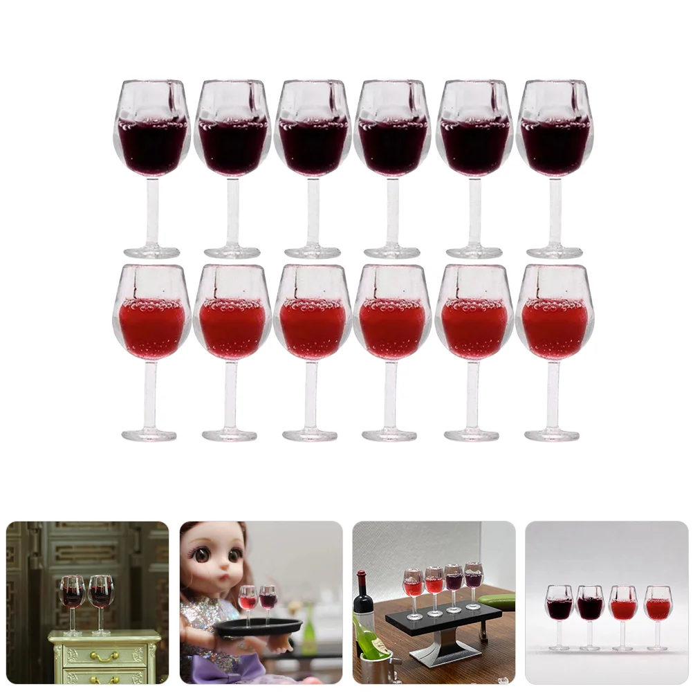 

12/24pcs Dollhouse Miniature Resin Bottles Mini Red Wine Bottles Glasses Cups Model Kitchen Furniture Doll House Accessories