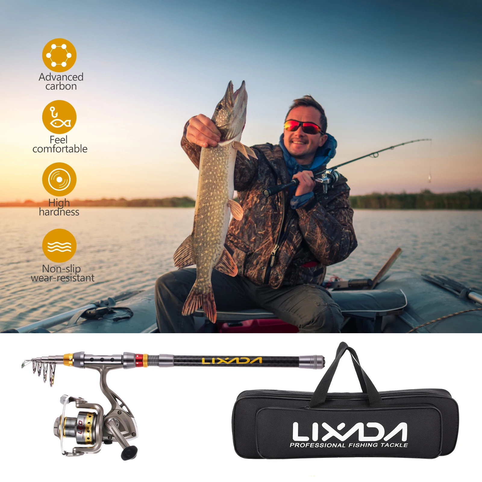 All in One Fishing Gear Set Lixada Carbon Fiber Telescopic Fishing Rod and  Reel Combo 