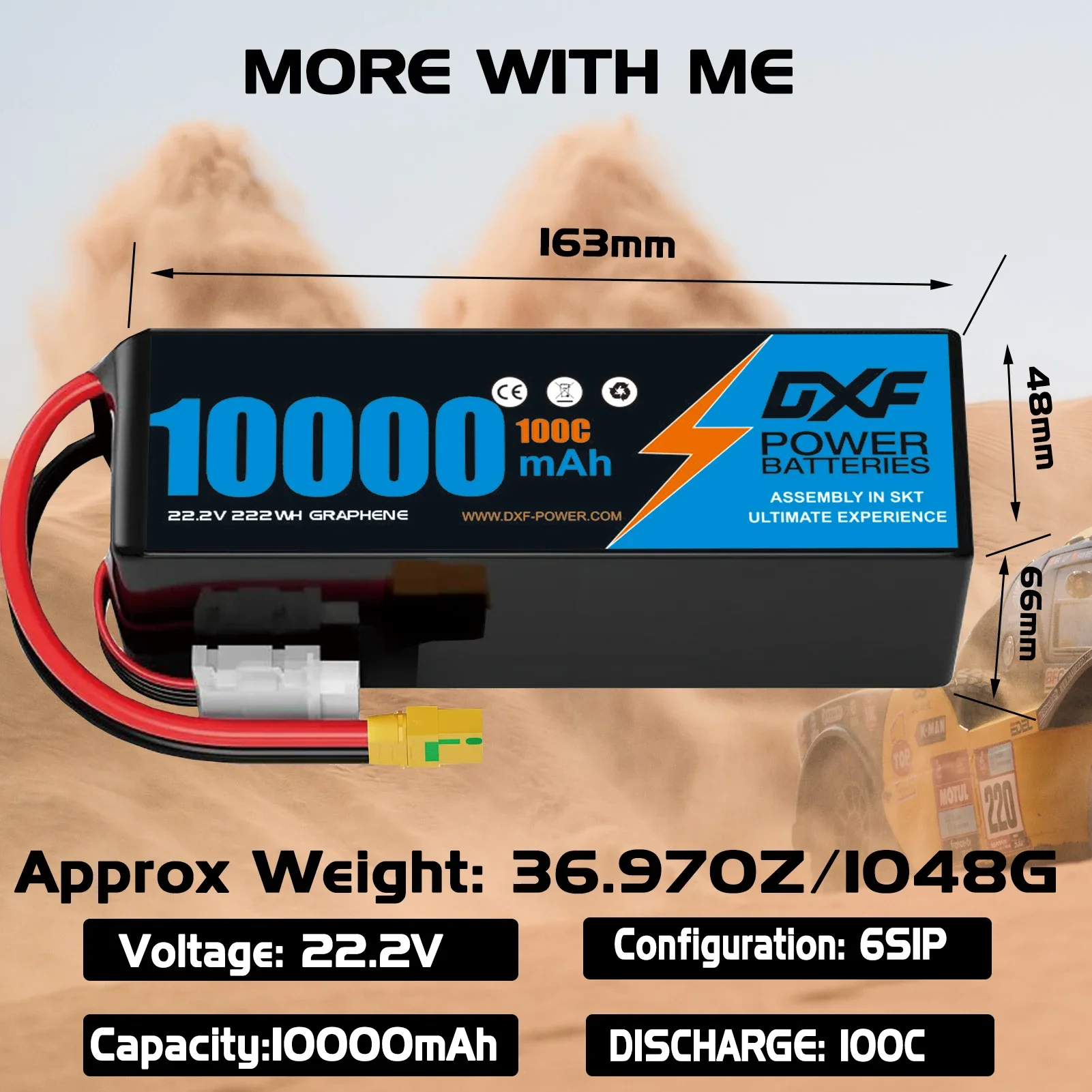 DXF LiPo Battery 6S 22.2V 100C 10000mAh / 4S 14.8V High-Capacity Rechargeable Battery with XT90 Plug for RC Helicopter, Drone & FPV Models 3