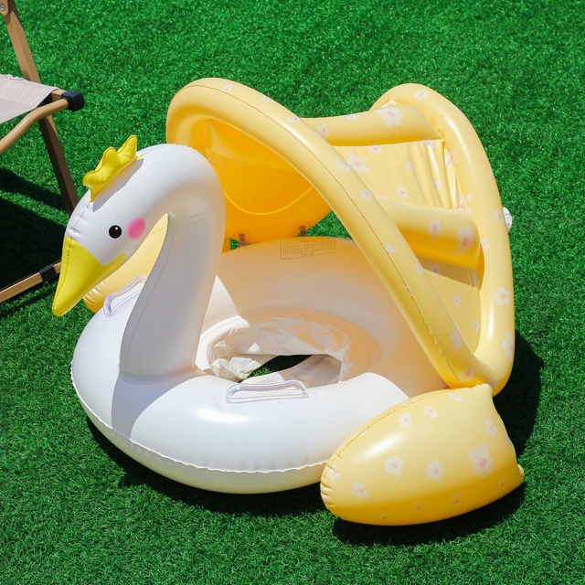 1PC upgraded Cream Swan Canopy Pool Floats Summer Swim Ring, Beach and Pool Swim Aid, Water Safety Gea Beach Toys for Pool Party 2