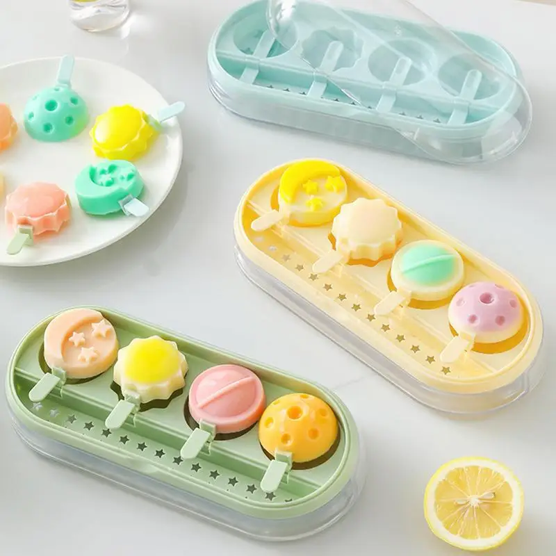 

ice cream popsicle molds Creative Planet-Themed 4 Grids Ice Cream Mold Reusable Food Grade Ice Pop Molds for DIY Summer Treats