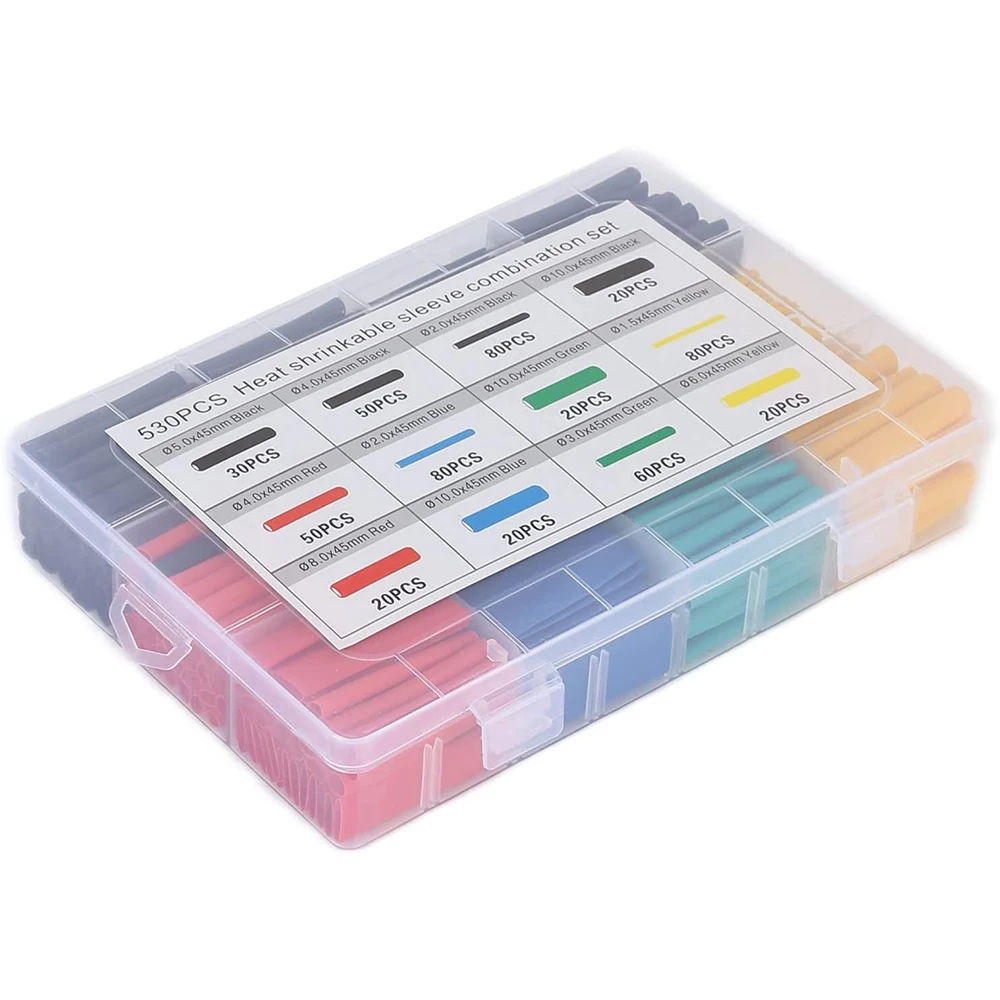 530 Pcs Heat Shrink Tubing Assortment Electronic Polyolefin Wire Cable Sleeves Kit