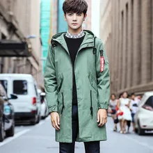 

2021 autumn new men's literary style loose long trench coat type men's large size hooded washed cotton coat tide