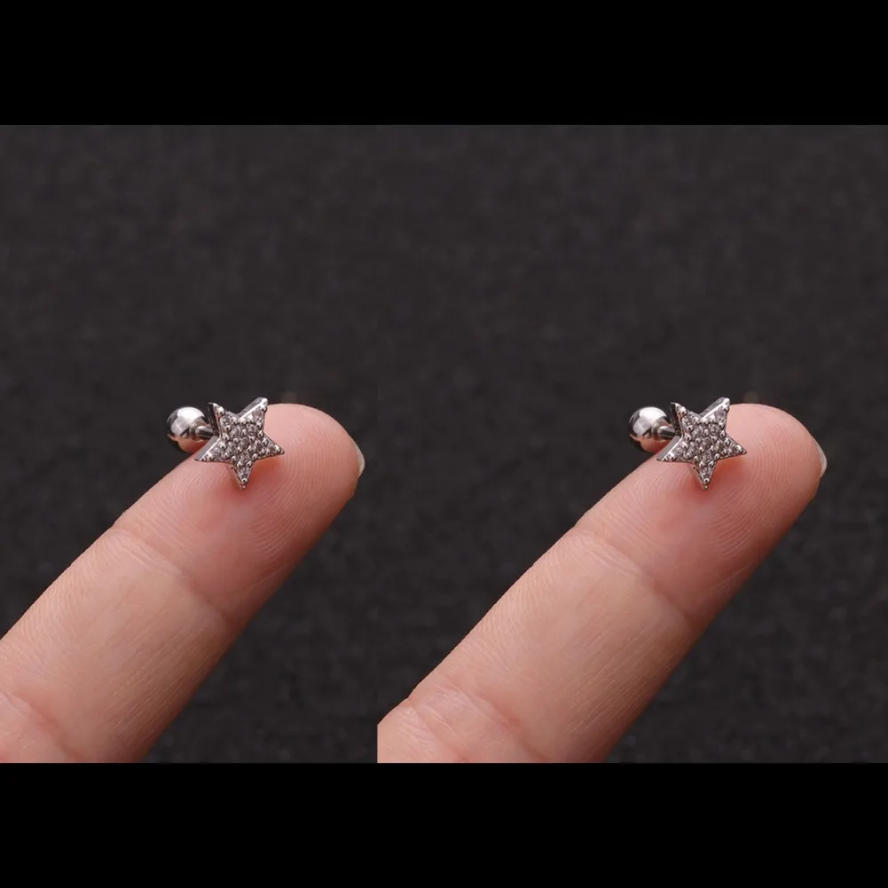 2PC 16G Fully Titanium Steel Small Cartilage Stud Earring Cubic Zirconia Helix Tragus Conch Screw Back Earring Piercing Jewelry 